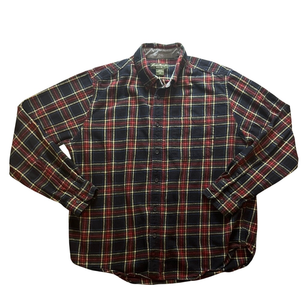 Eddie Bauer Mens Large Flannel Shirt Plaid Cotton Button Down L Gorpcore Soft